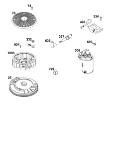 Flywheel, Ignition, And Starter Group Diagram and Parts List for 44U877-0003-B5 400000 - 699999 Briggs and Stratton Engine